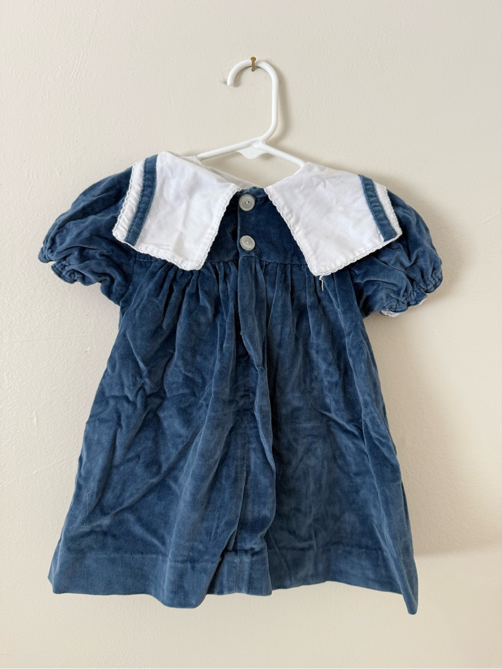 Vintage Baby Girl Sailor Dress Navy Blue and White Velvet Handmade 9-12 months - Picture 2 of 11